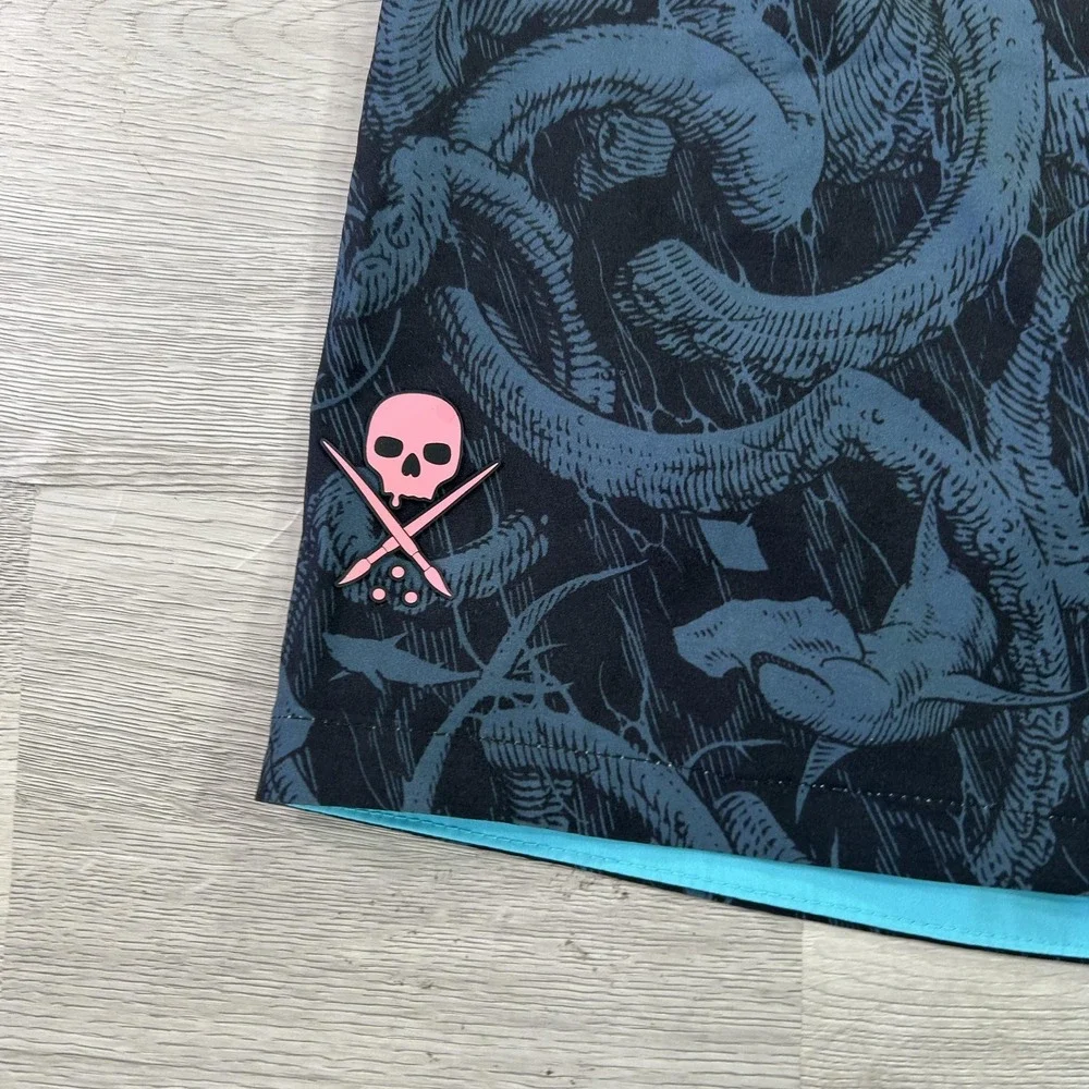NEW Sullen Kraken Boardshorts Mens 40 Black Nautical Skull Print Swim Trunks